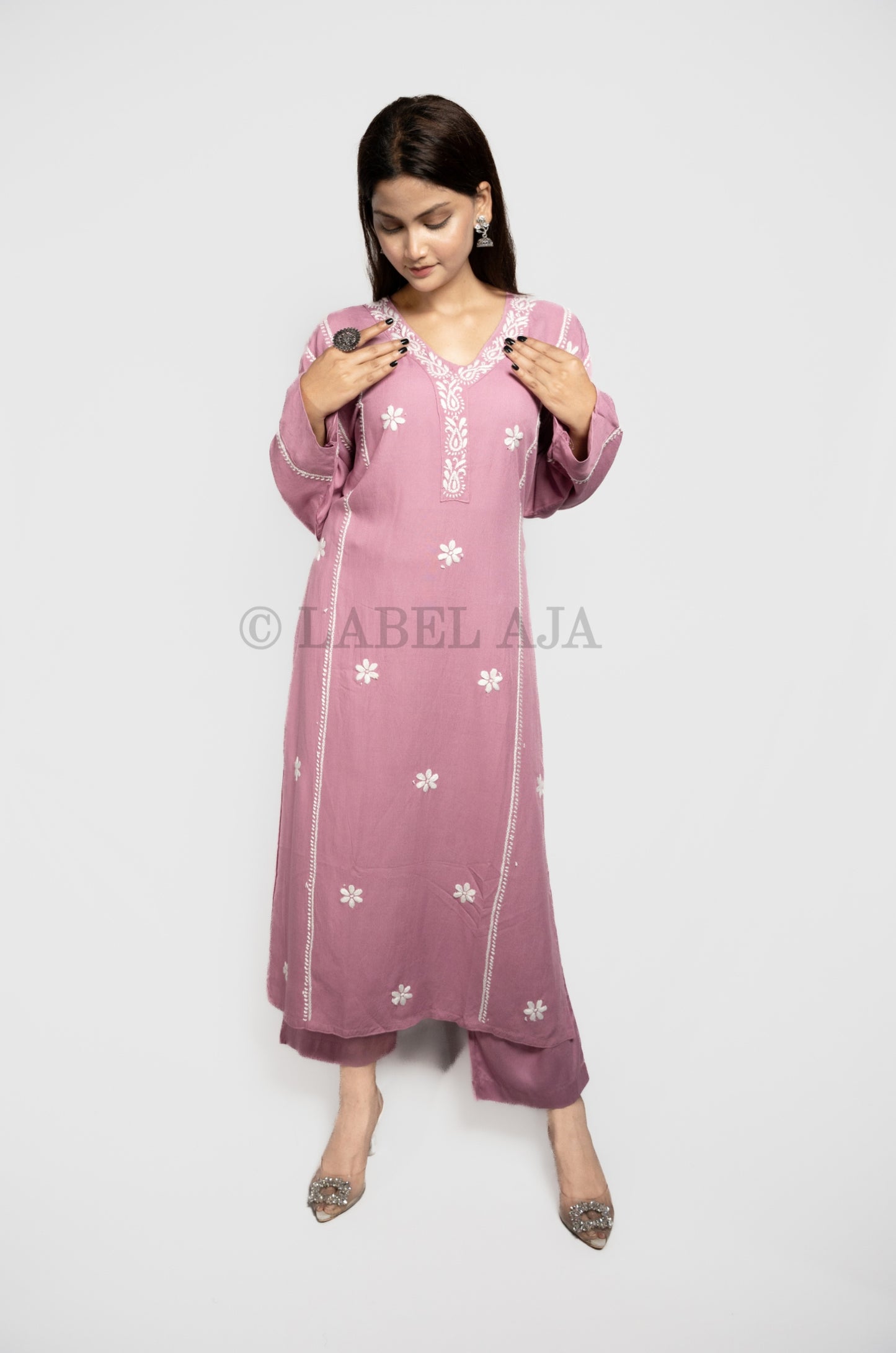 Amia rayon cotton Chikankari Kurti & Palazzo set