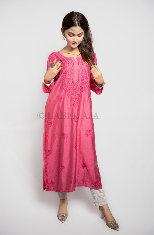 Bela Chanderi silk Chikankari kurti