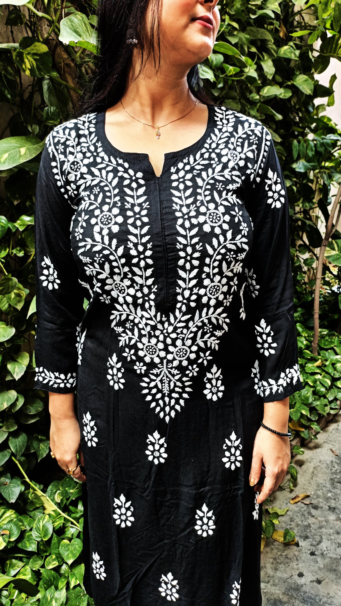 Label Aja Chikankari Modal straight long kurta - Label Aja Chikankari