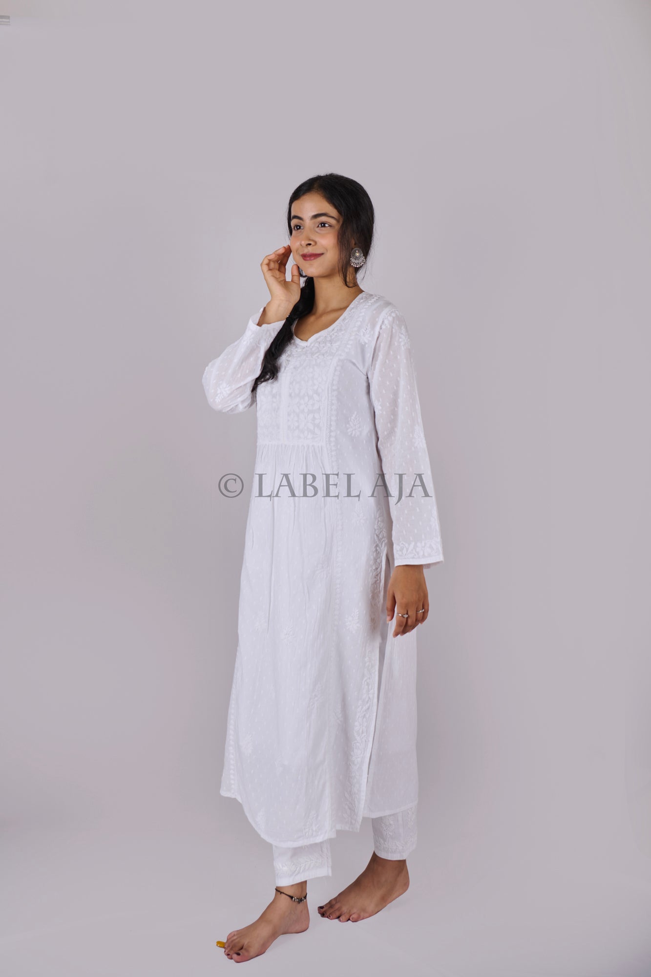 Dobby cotton long chikankari kurti