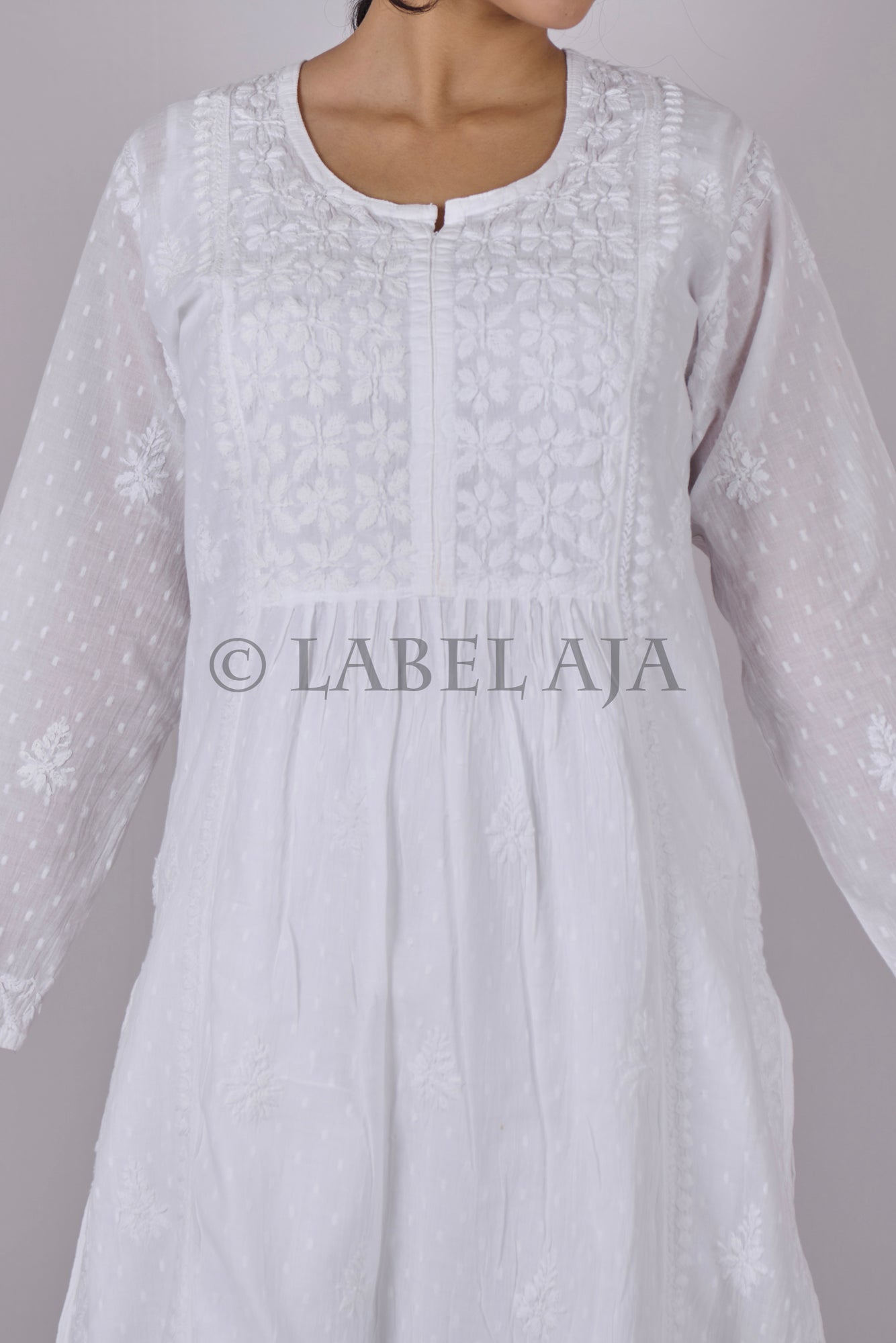 Dobby cotton long chikankari kurti