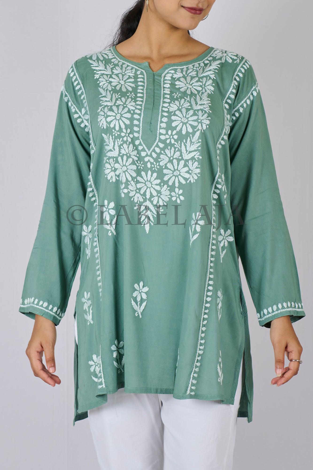 Inara modal chikankari short kurti