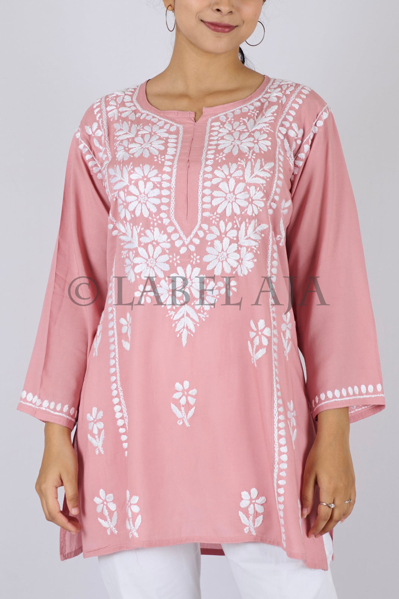 Inara modal chikankari short kurti