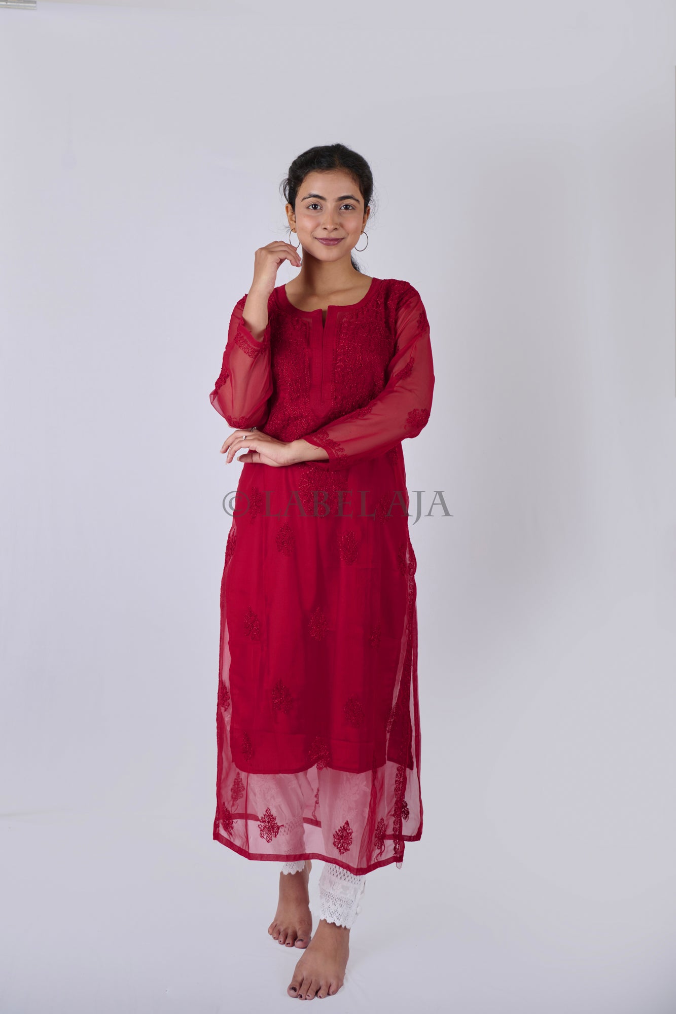 Ziba Georgette Resham work kurta with matching Slip