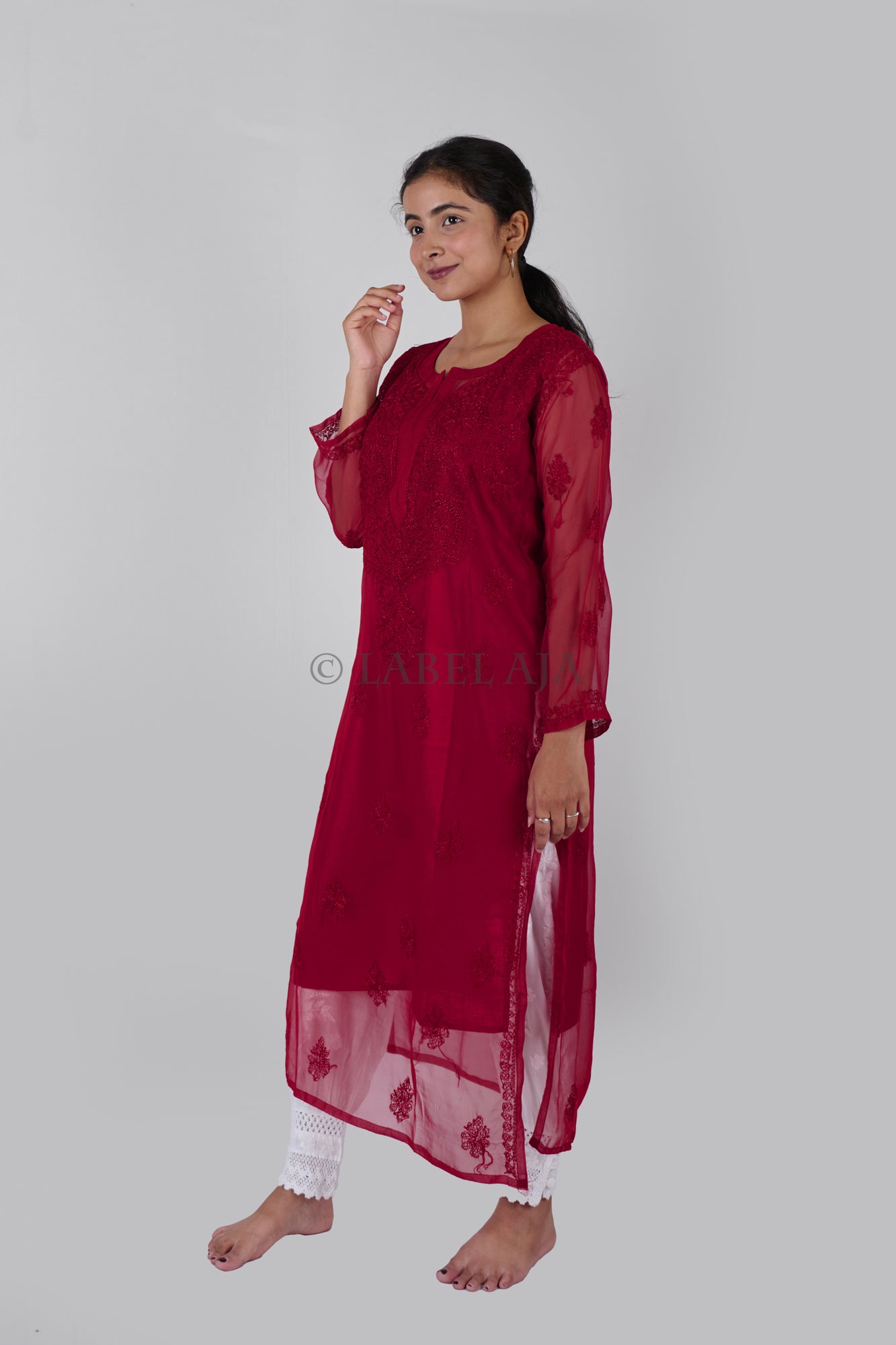 Ziba Georgette Resham work kurta with matching Slip