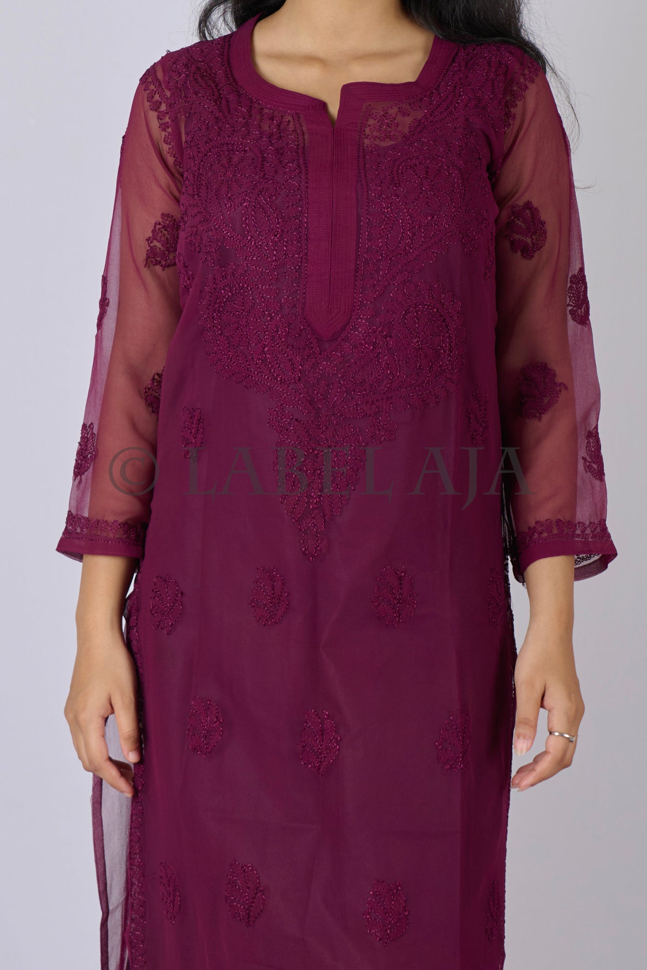 Ziba Georgette Resham work kurta with matching Slip