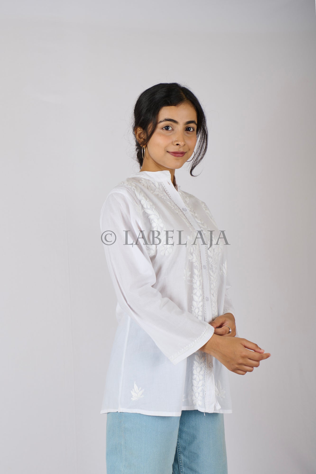 Tanvi mul cotton white chikankari shirt