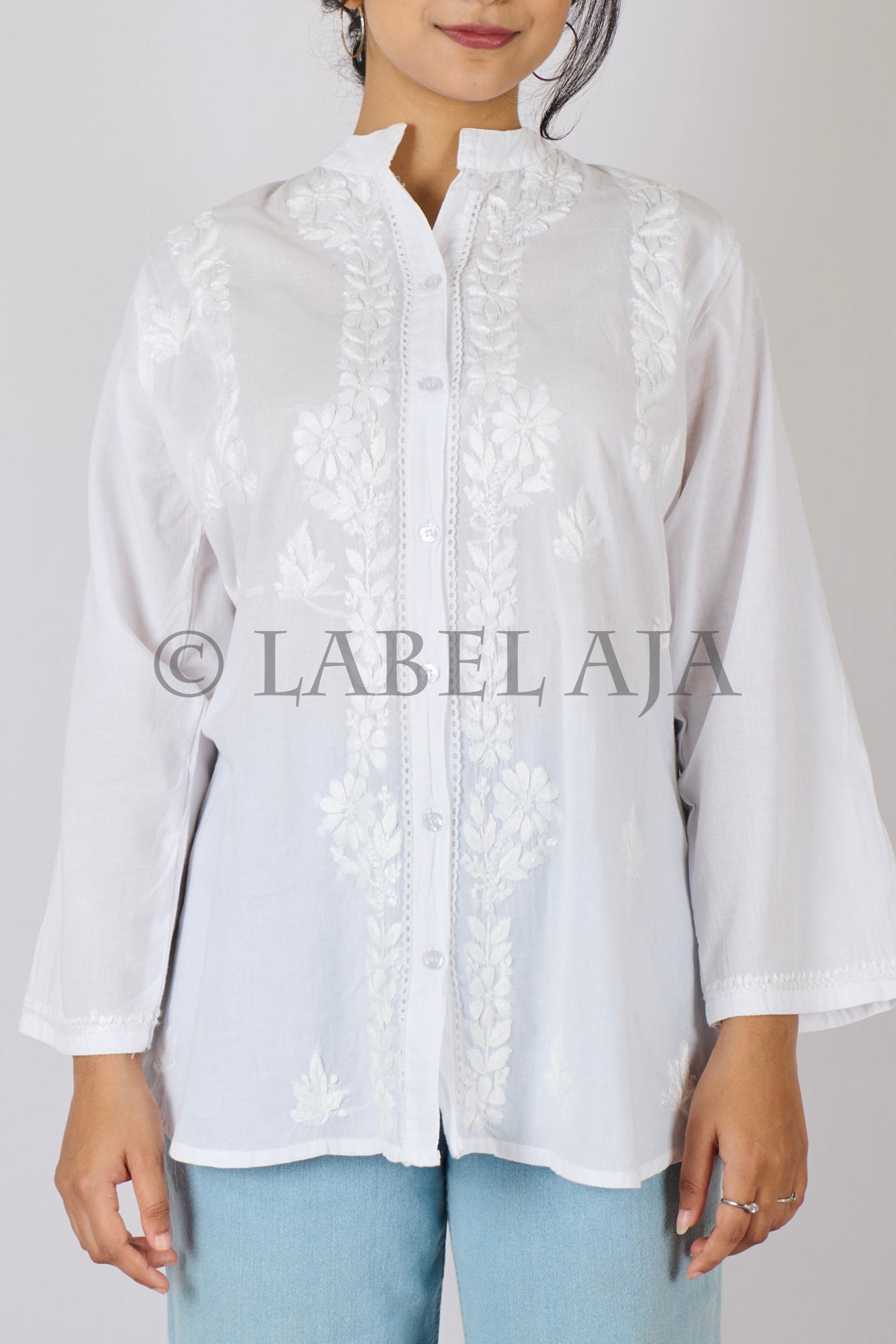 Tanvi mul cotton white chikankari shirt