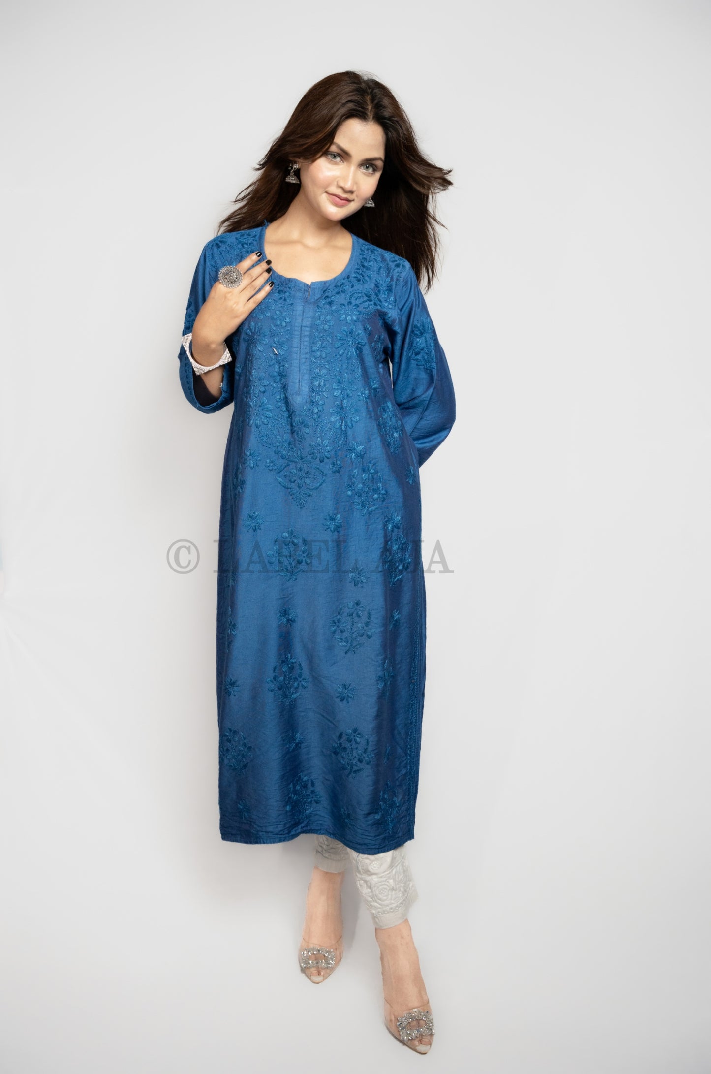 Anika Chanderi silk Chikankari kurti