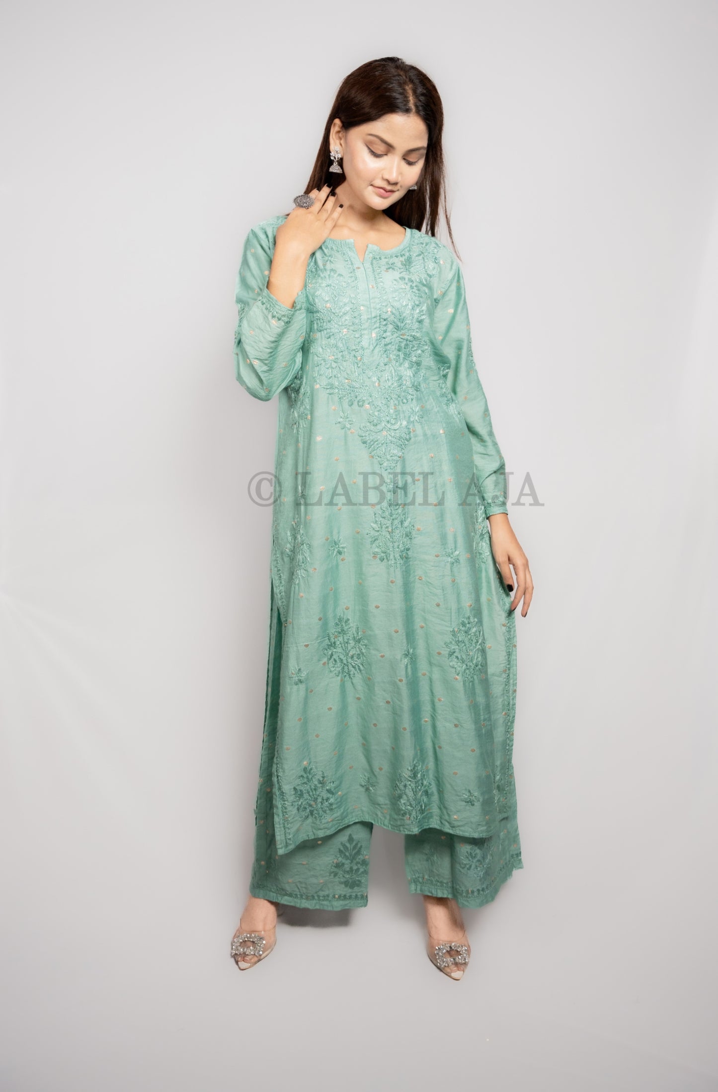 Sitara Chanderi silk Chikankari Kurti & Palazzo Set