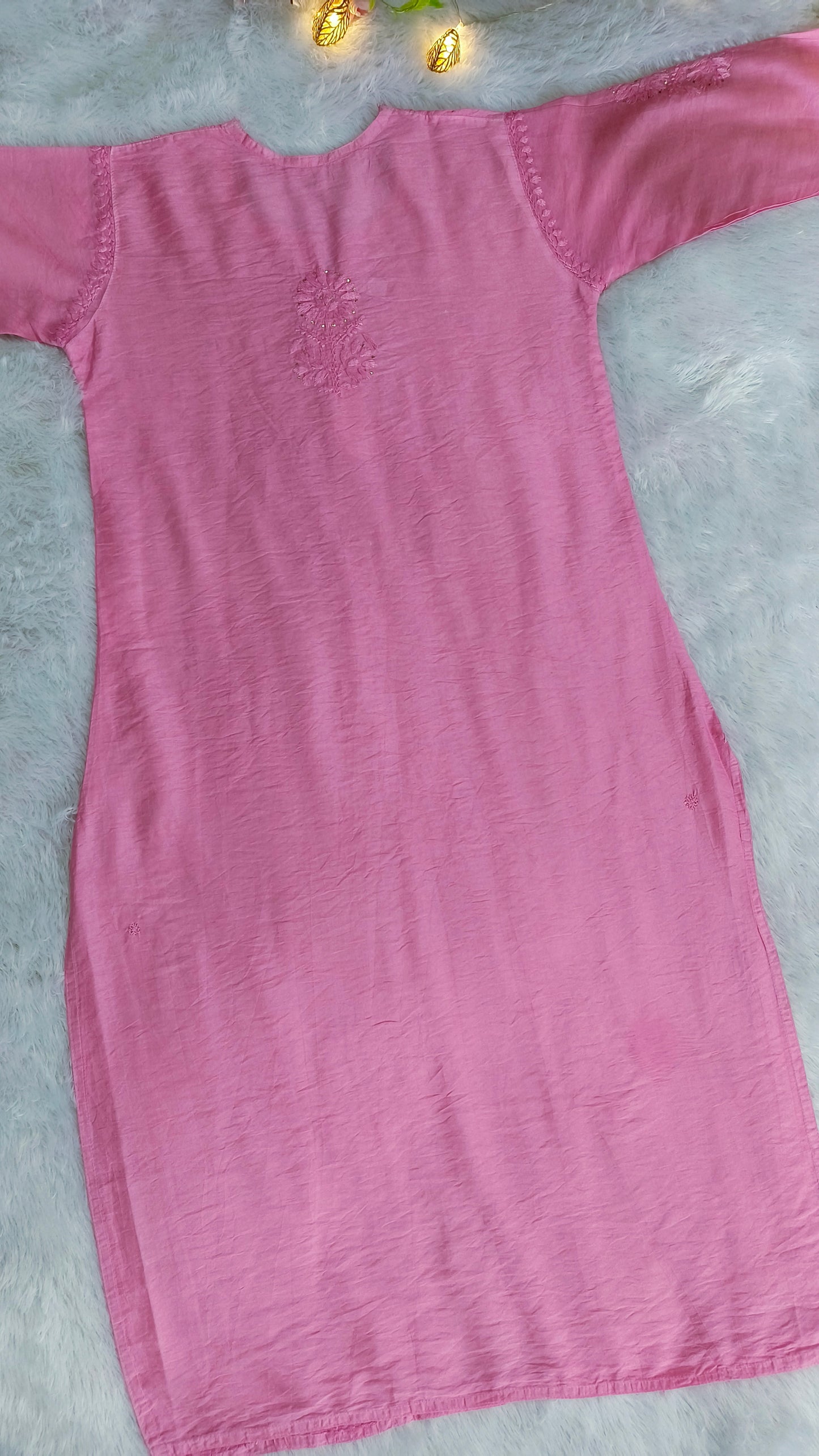 Nakshtra Chanderi silk Mukaish work Chikankari kurti