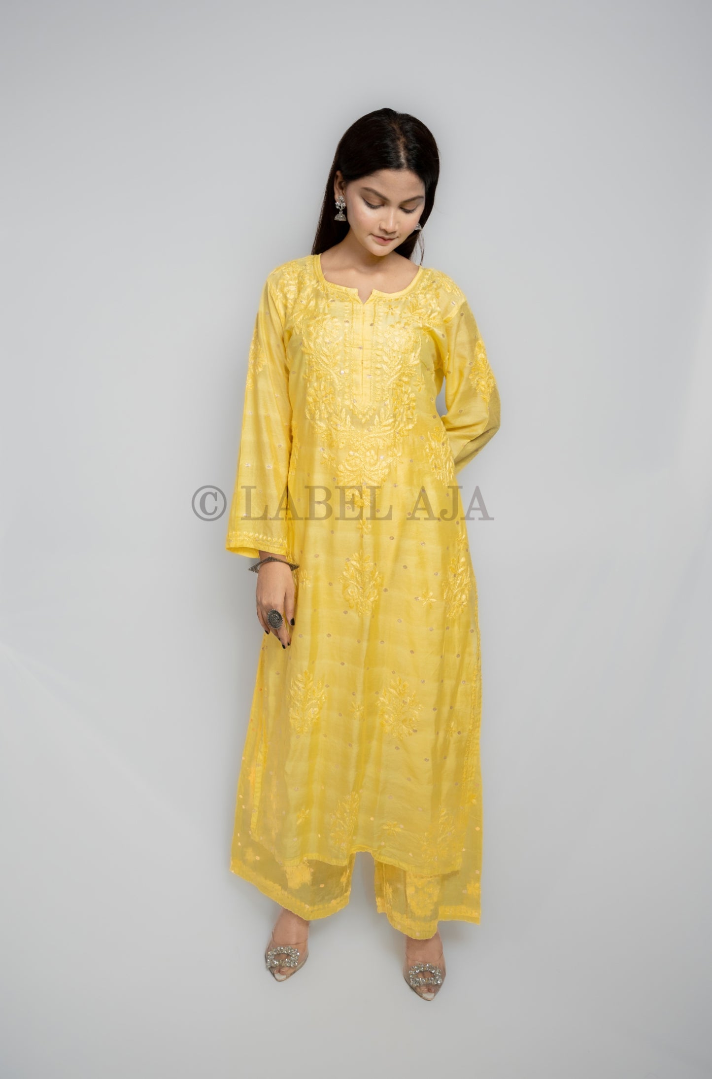 Sitara Chanderi silk Chikankari Kurti & Palazzo Set