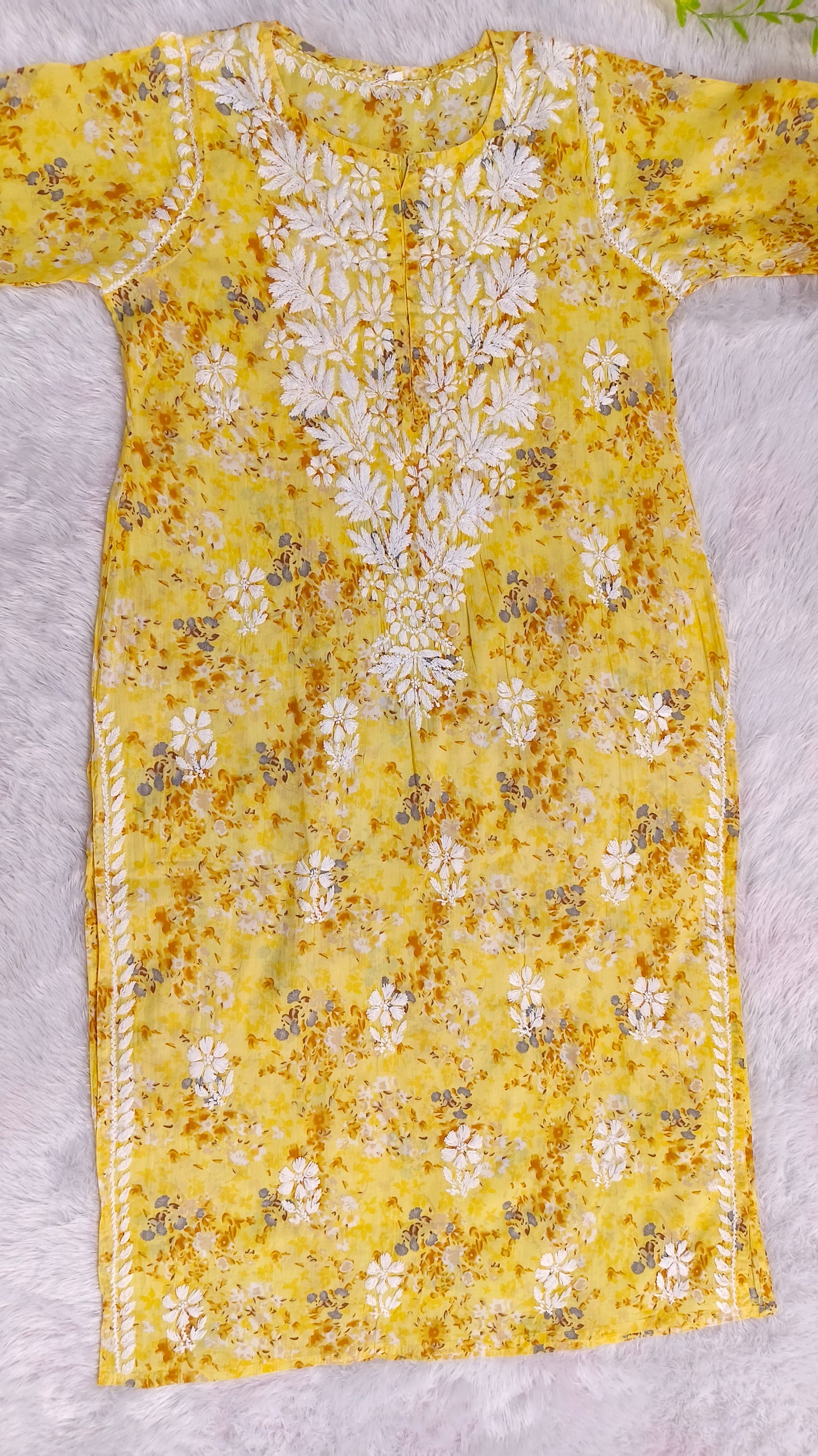 Gulmohar Mulmul long chikankari kurti