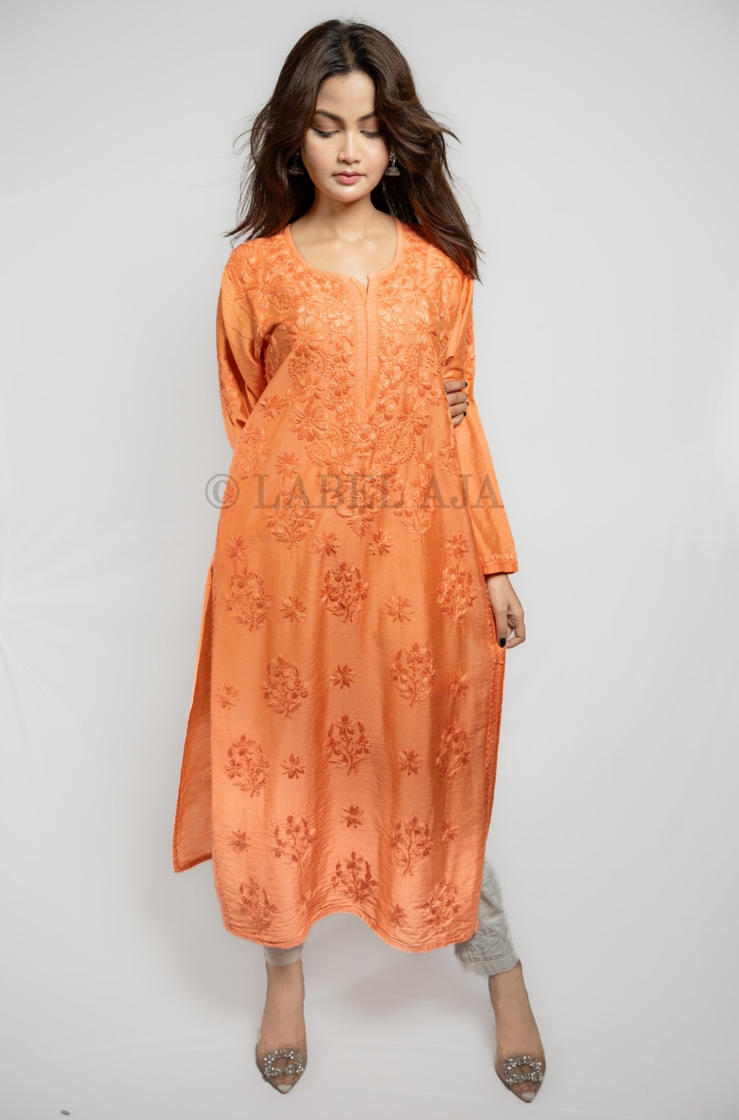 Anika Chanderi silk Chikankari kurti