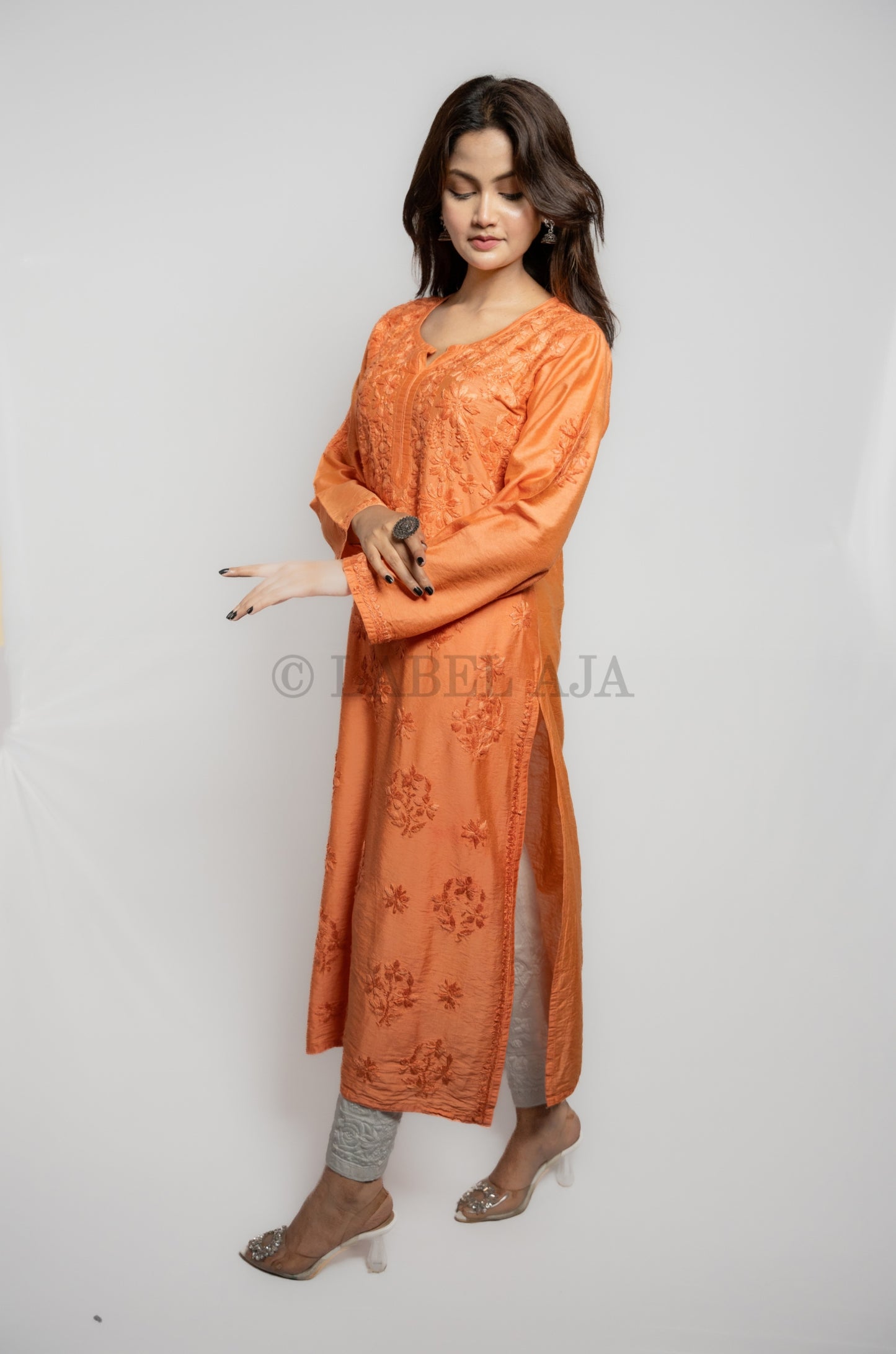 Anika Chanderi silk Chikankari kurti