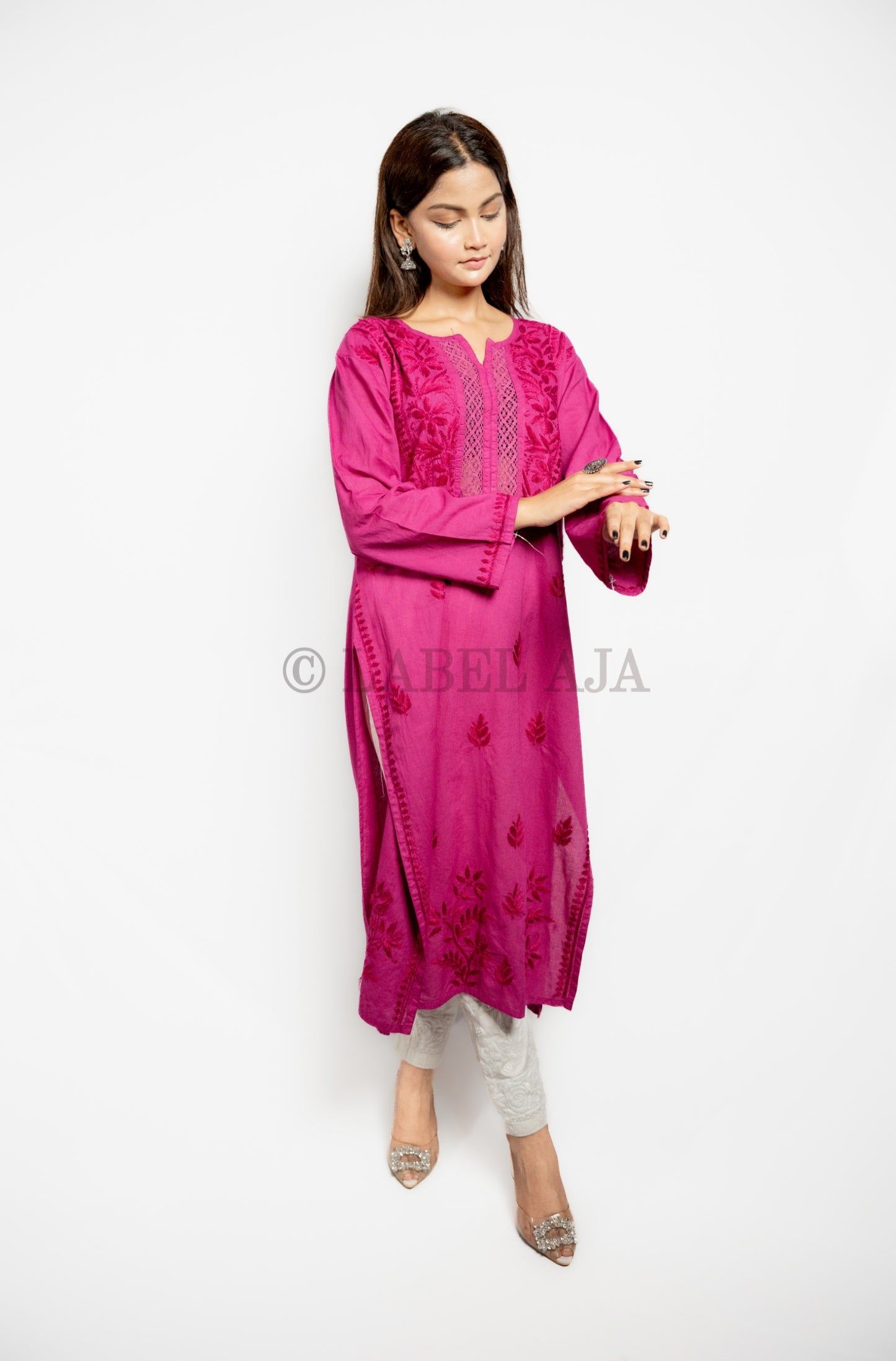 Fari mul Cotton chikankari long kurti