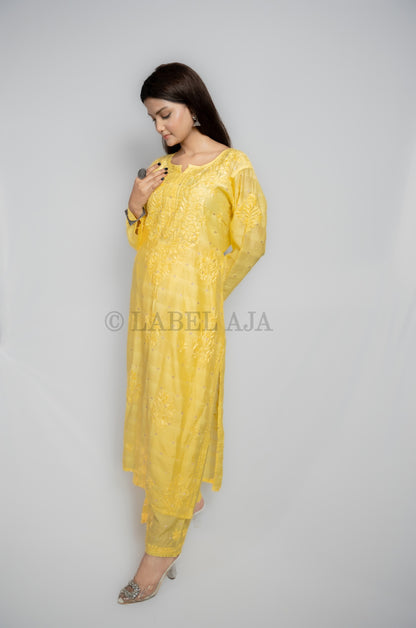 Sitara Chanderi silk Chikankari Kurti & Palazzo Set