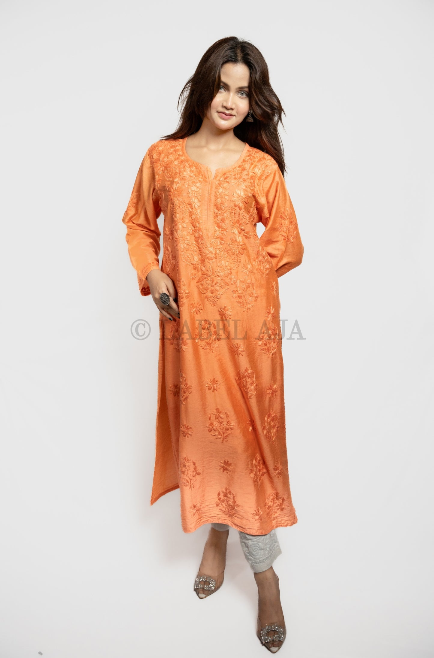 Anika Chanderi silk Chikankari kurti