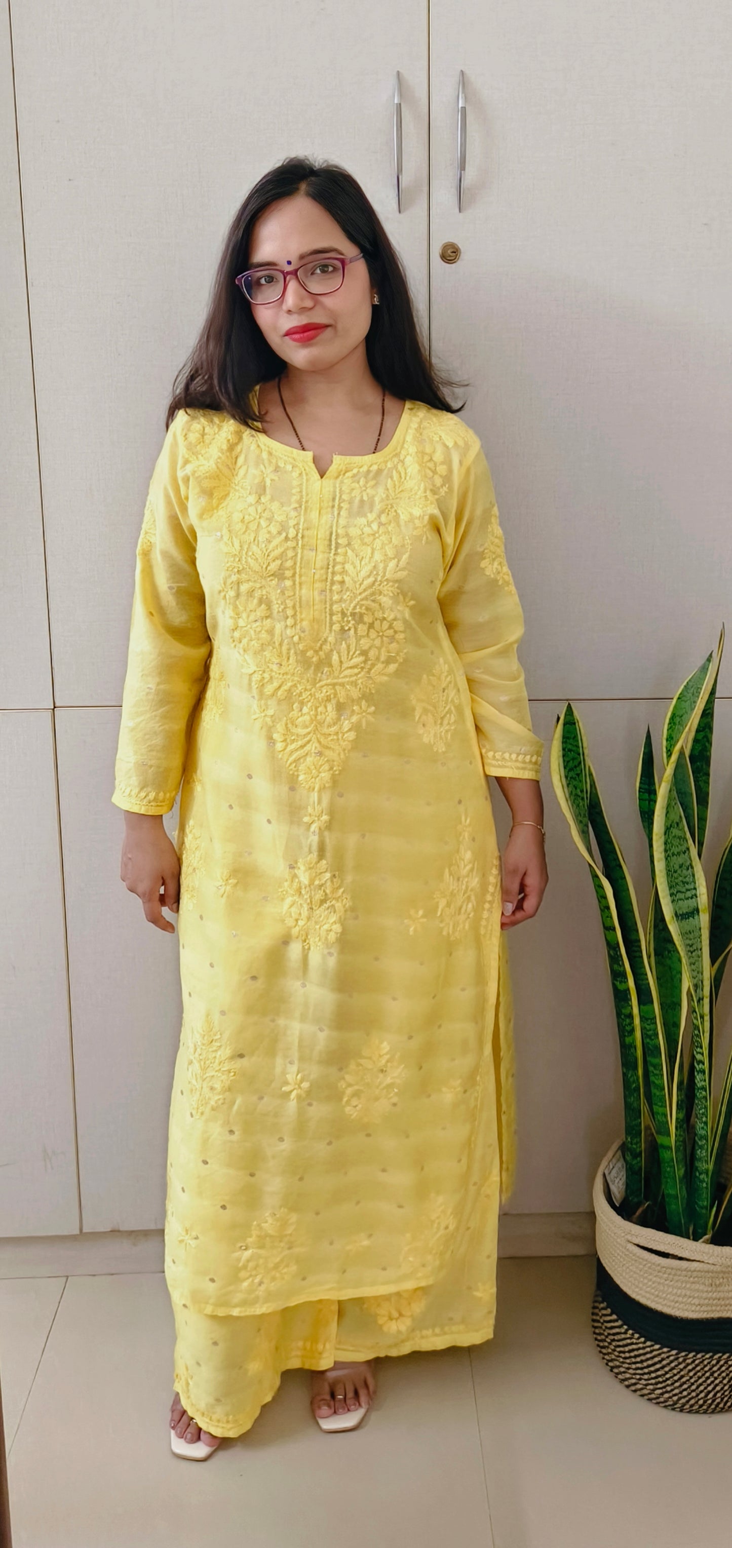 Sitara Chanderi silk Chikankari Kurti & Palazzo Set