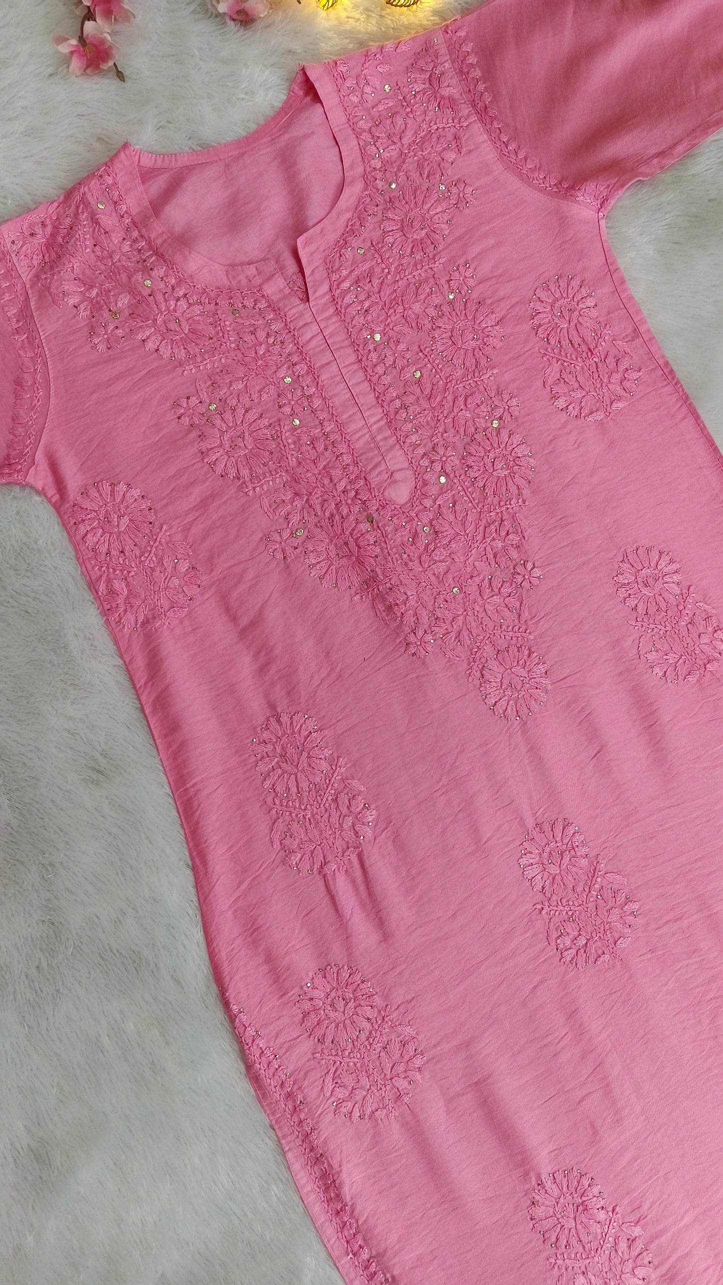 Nakshtra Chanderi silk Mukaish work Chikankari kurti