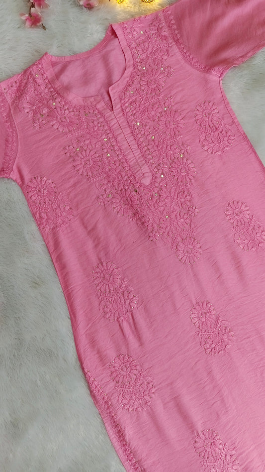 Nakshtra Chanderi silk Mukaish work Chikankari kurti