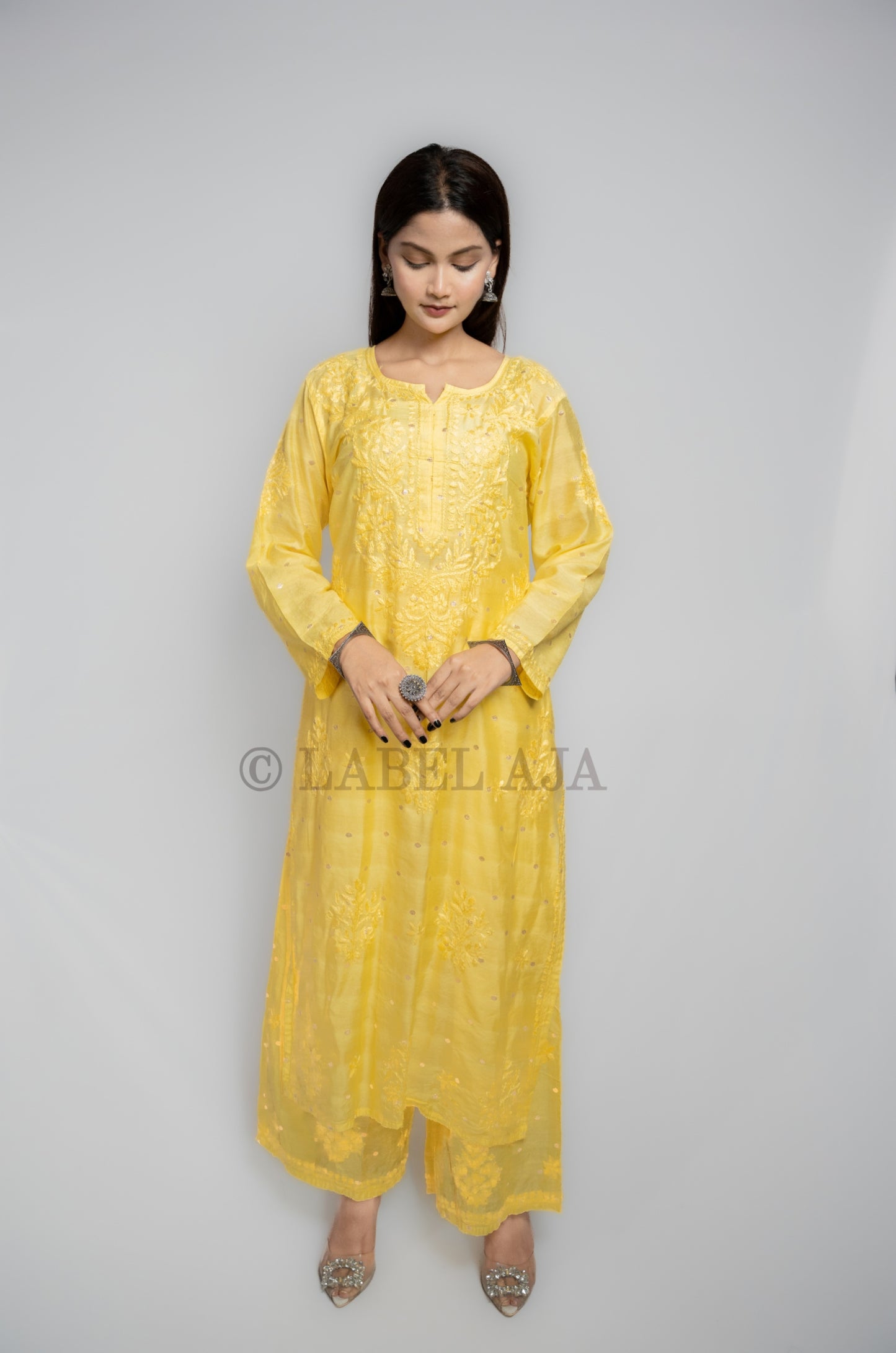 Sitara Chanderi silk Chikankari Kurti & Palazzo Set