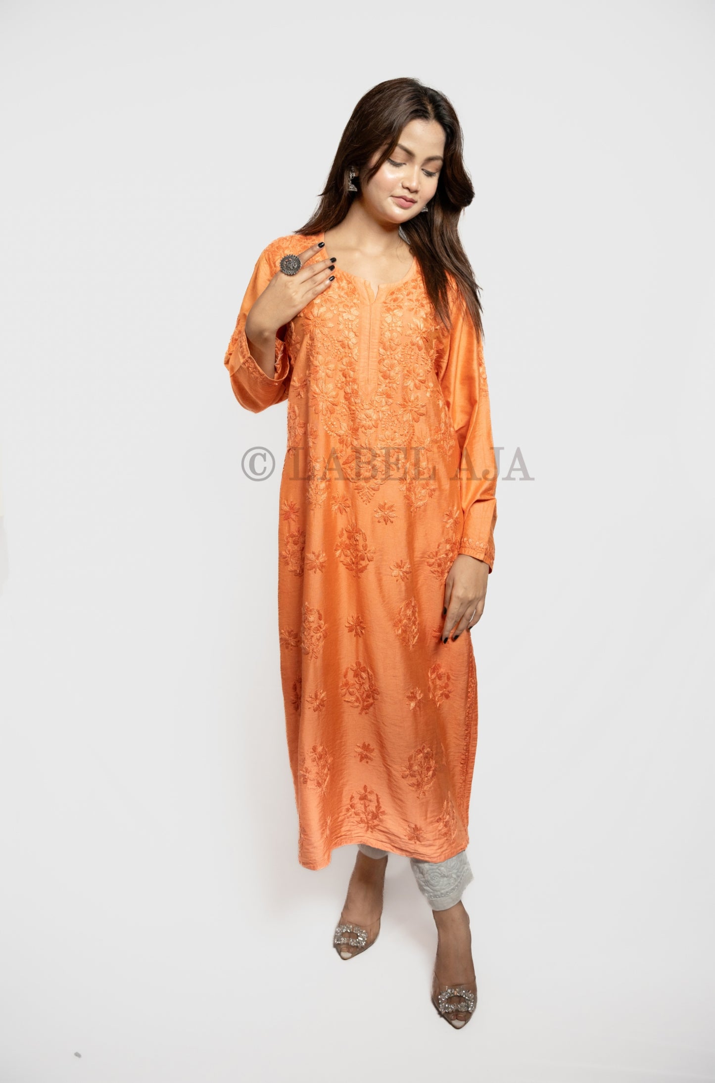 Anika Chanderi silk Chikankari kurti