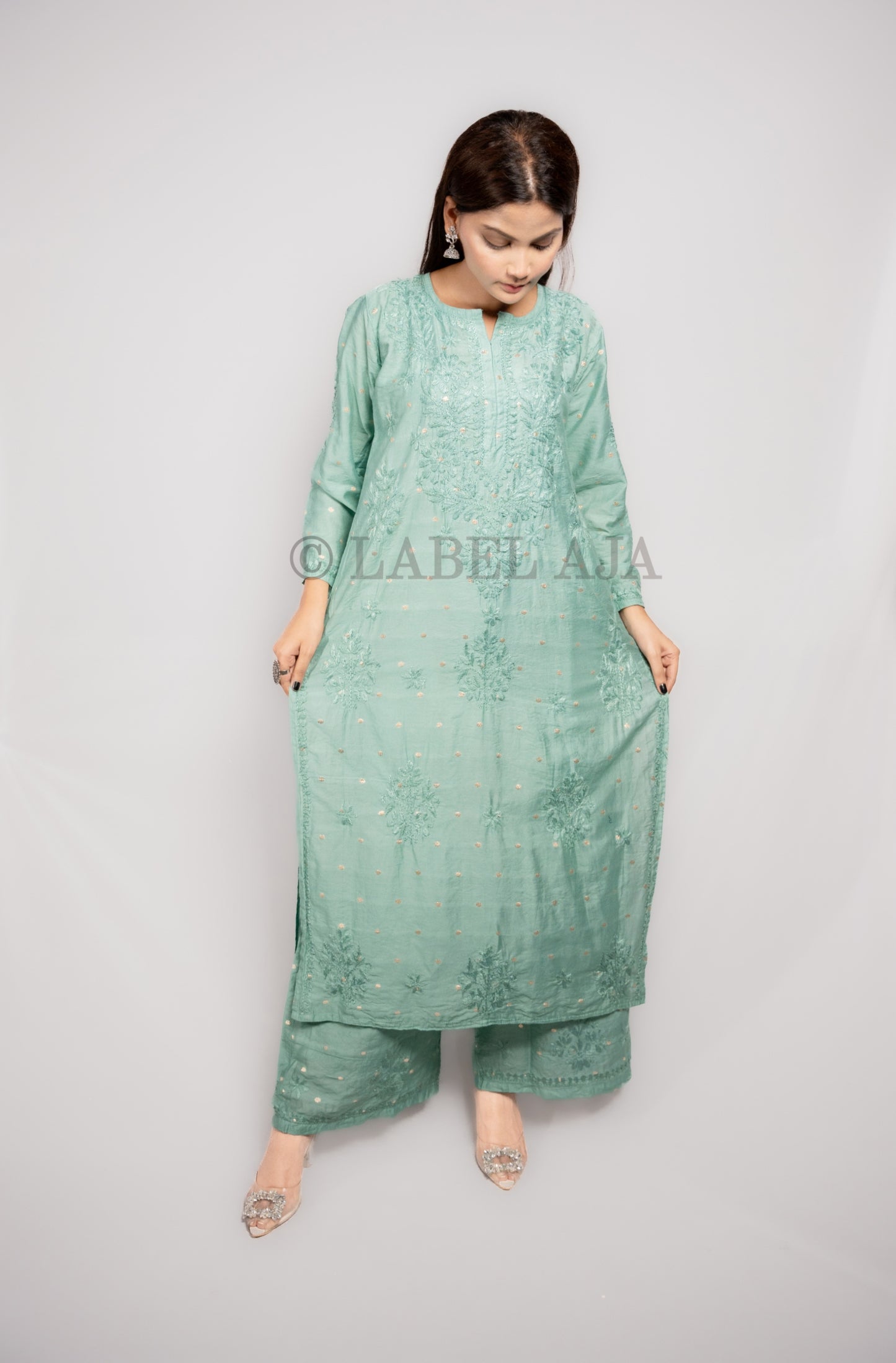 Sitara Chanderi silk Chikankari Kurti & Palazzo Set