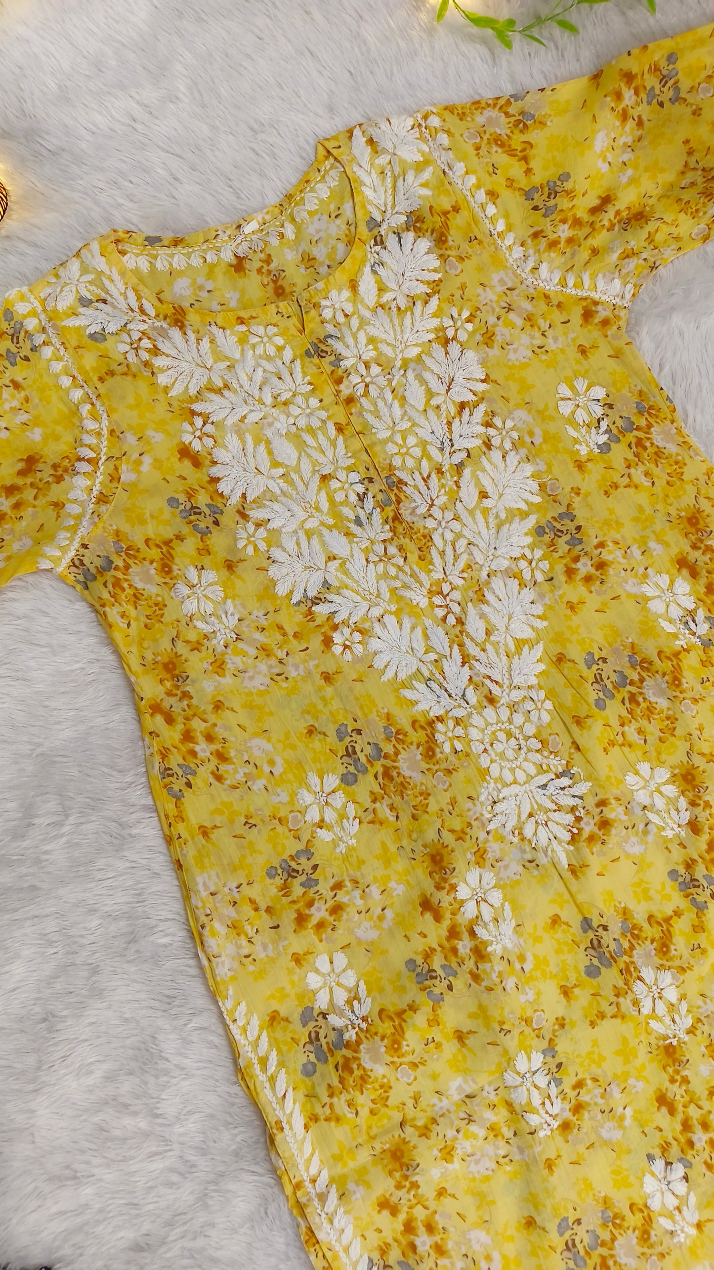 Gulmohar Mulmul long chikankari kurti