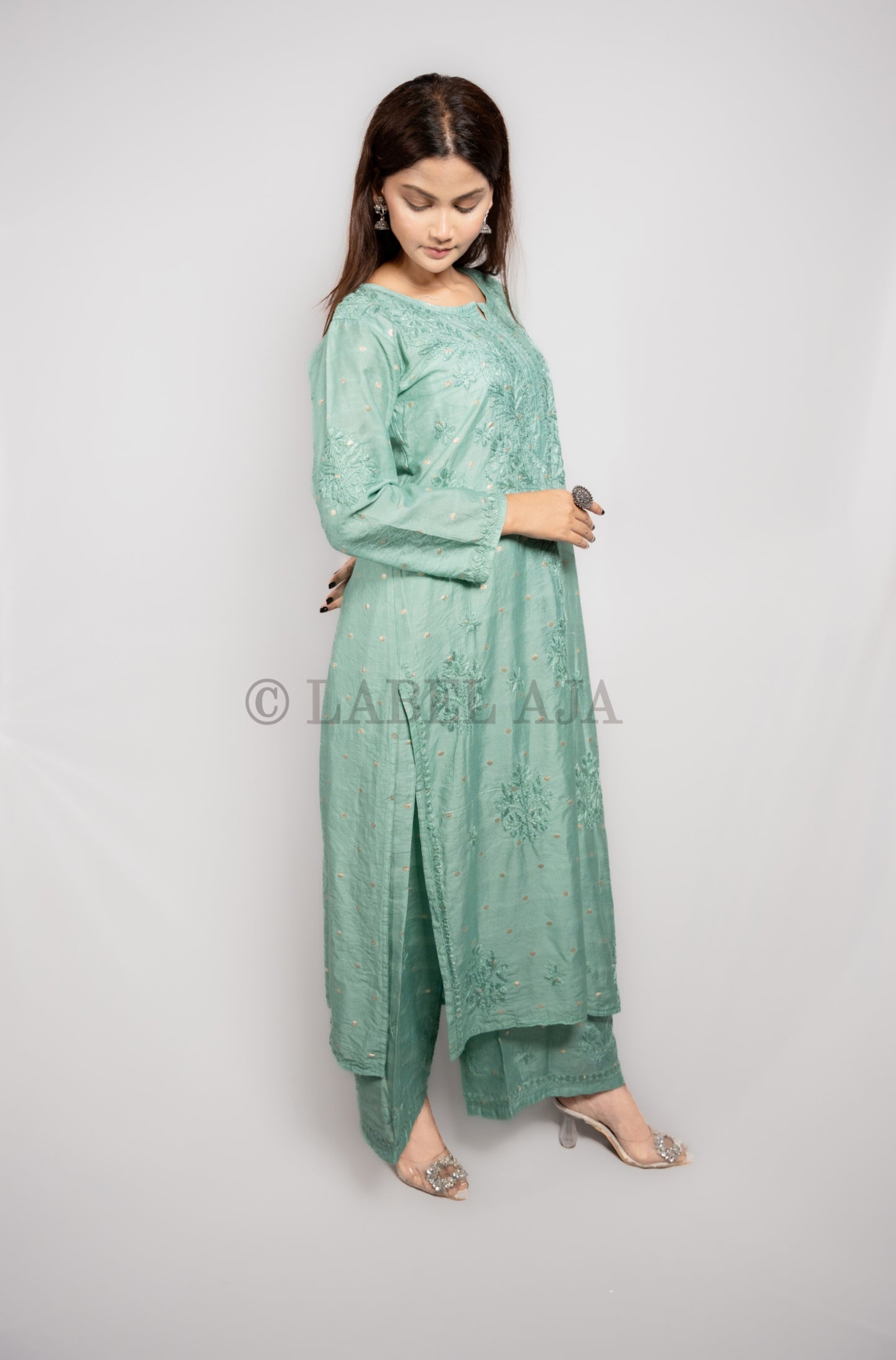 Sitara Chanderi silk Chikankari Kurti & Palazzo Set