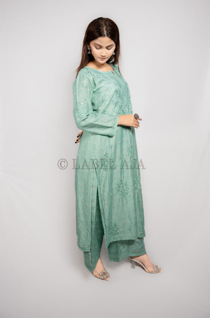 Sitara Chanderi silk Chikankari Kurti & Palazzo Set