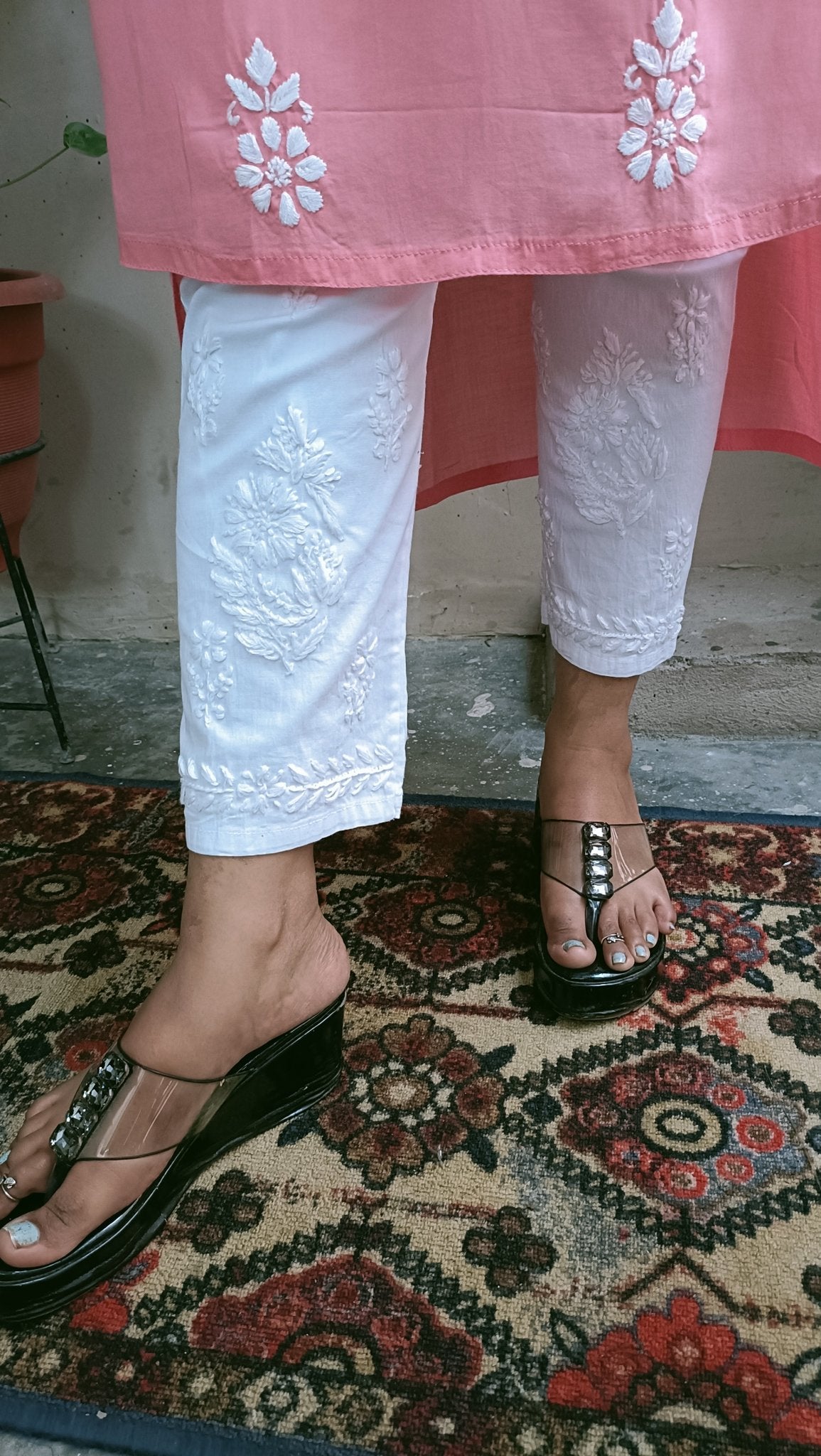 White cotton Angarakha with chikanakri pant