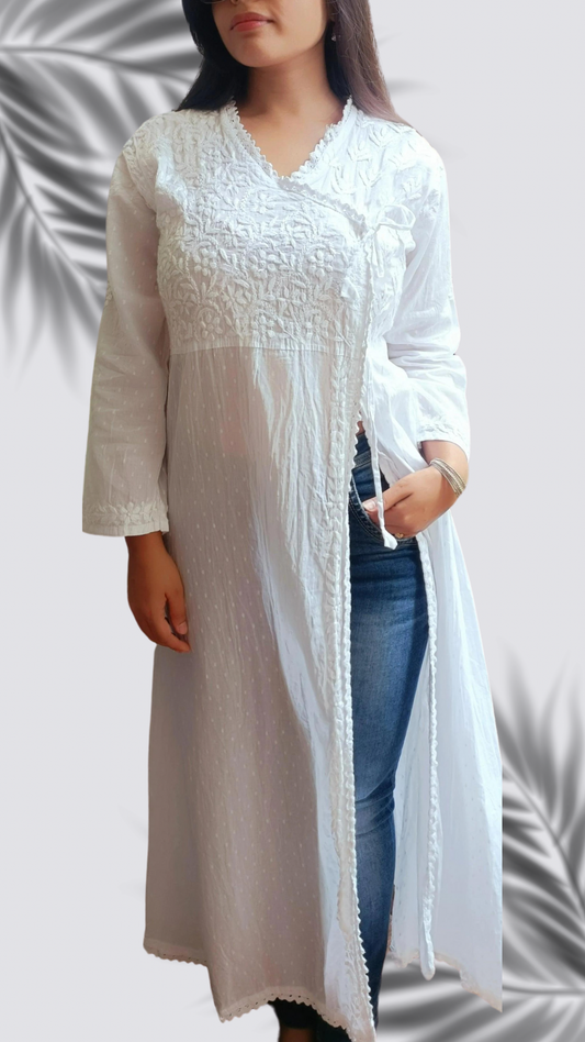 White cotton Angarakha with chikanakri pant